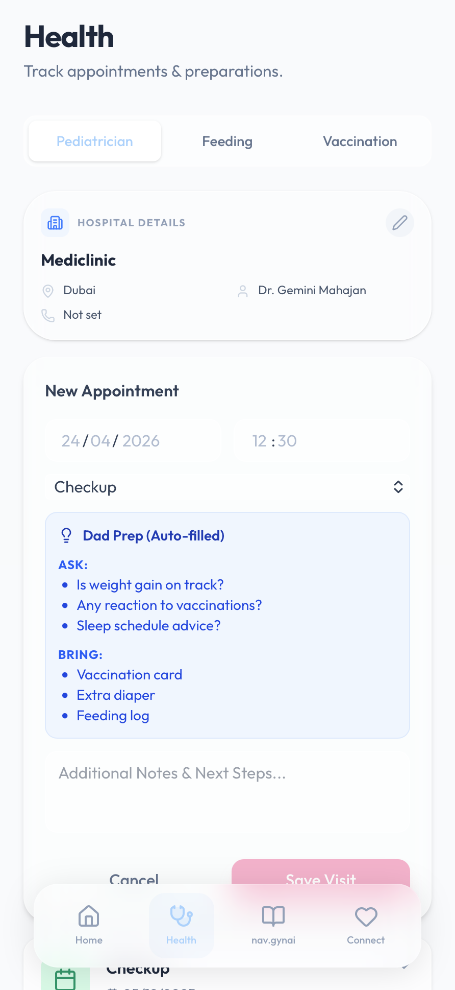 Pregnancy Appointments Screen