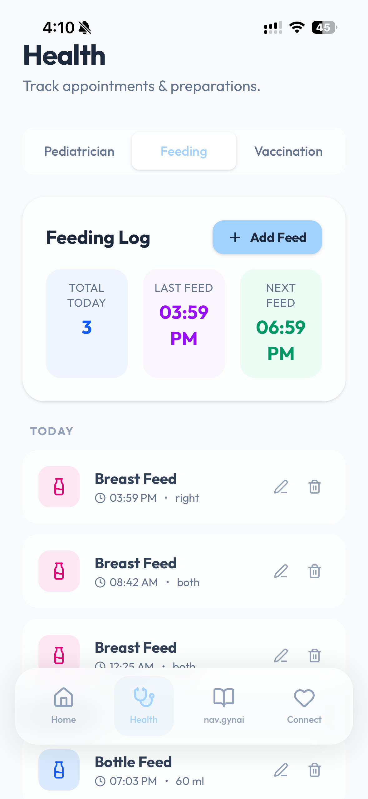 Feed Timer Screen